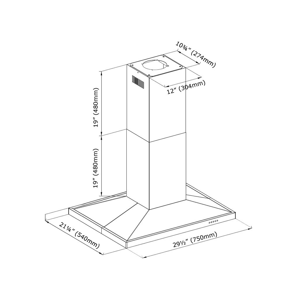 Blue Ocean 29.5" 760 CFM Convertible Island Range Hood in Stainless